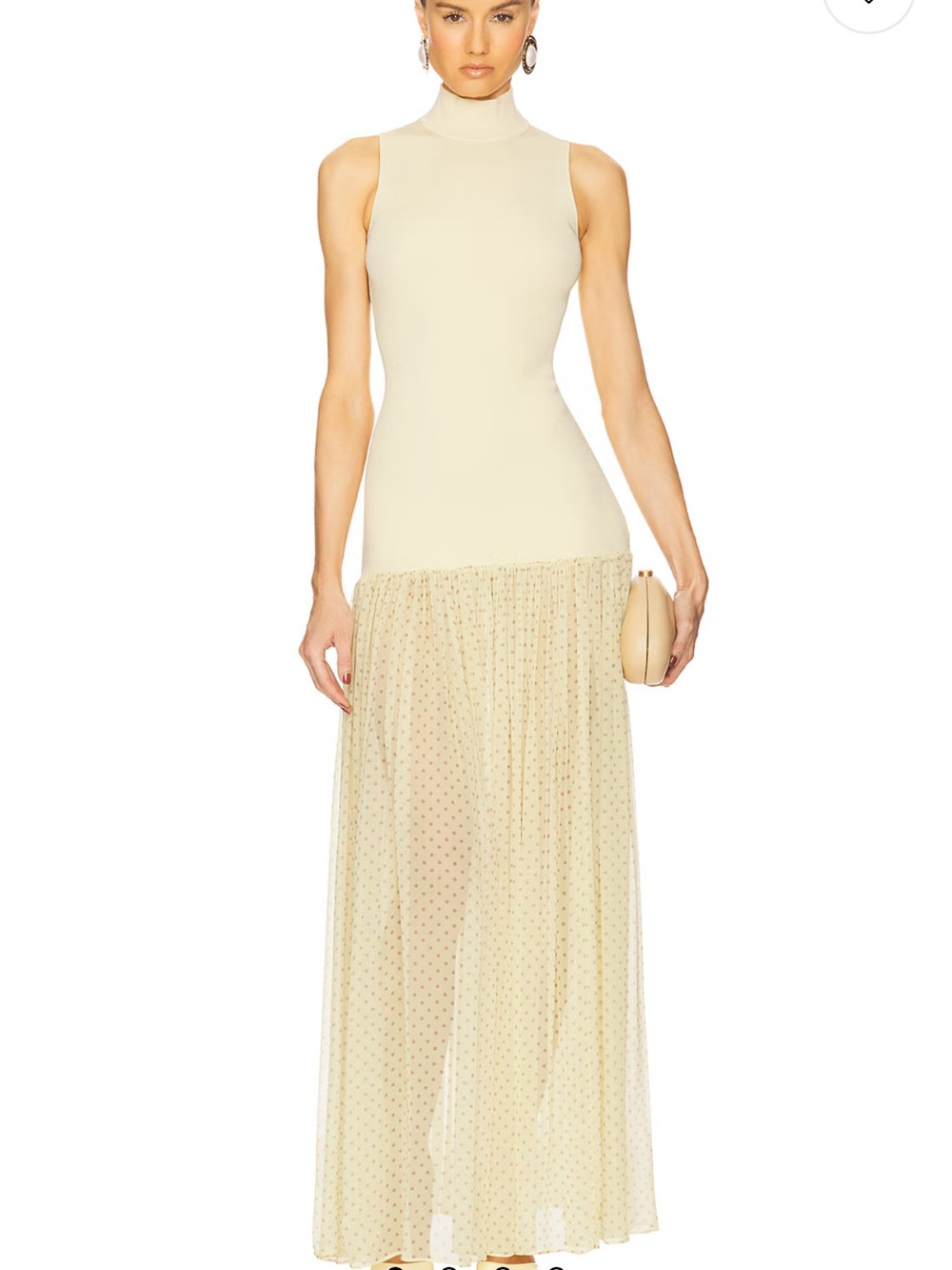Helsa Constanza High-Neck yellow Maxi Dress with Sheer Polka Dot Skirt size xs
